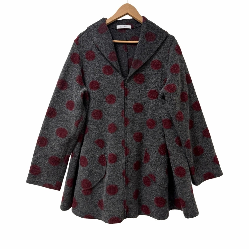 Cut Loose Polka Dot Zip Up Wool Blend Swing Cardigan Size L/X Gray Lagenlook